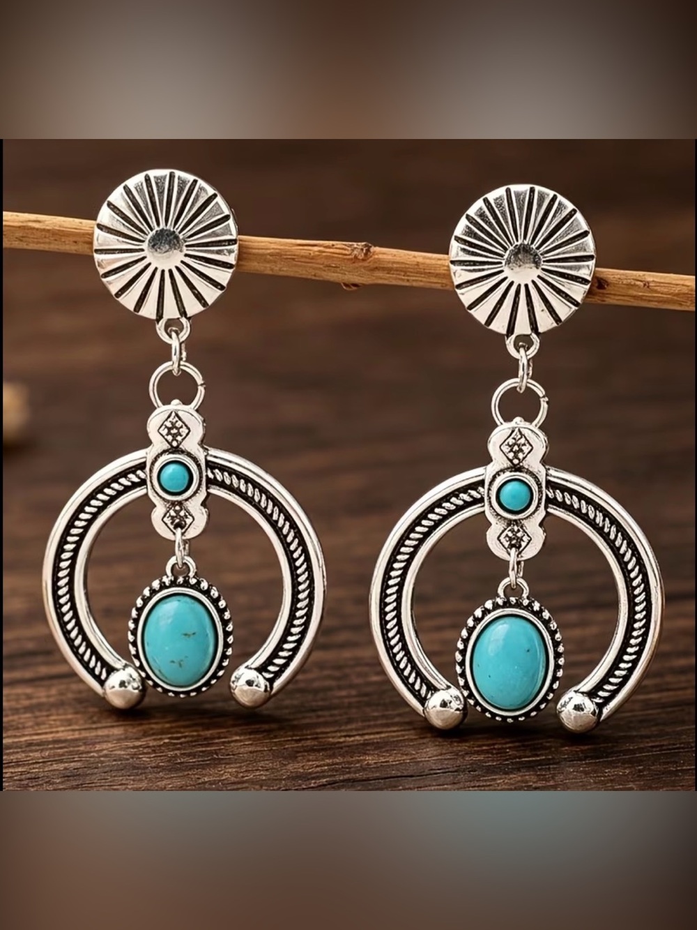 Western Earrings Turquoise Silver Drop Earrings - Women Jewelry